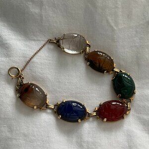 Stunning Vintage 14k solid gold 6 scarab bracelet